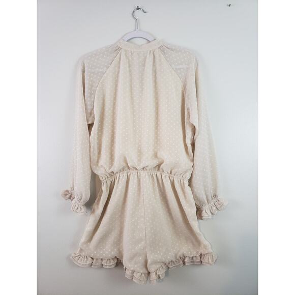 (J5) Ellison Women Romper Short Size M Long Sleeve Buttons Elastic Waist Boho - Picture 7 of 8